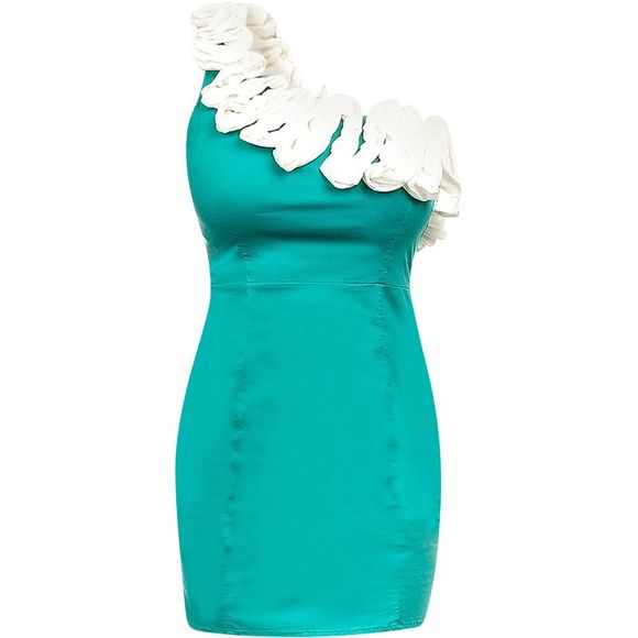 Sea Foam Green Cocktail Dress With Ivory Ruffle Trim - Picture 1 of 3